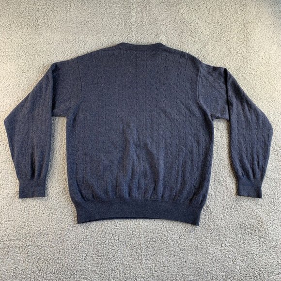 Enzo Mantovani‎ Sweater Cashmere Silk Mens Large Cable Knit Pullover Blue NEW - Picture 2 of 12